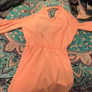 Cute light pink open shoulder cute dress
